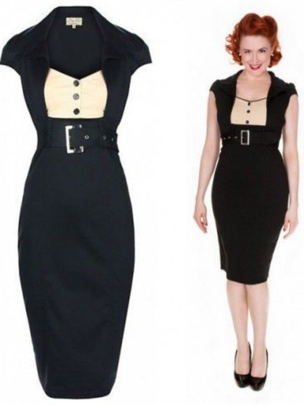 Lindy Bop "Wynona" Belted Sheath Dress UK 18/US 14 Belted Retro Midi Pencil